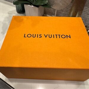 Louis Vuitton Orange Gift Box with Blue Ribbon. Slight tears in two corners.